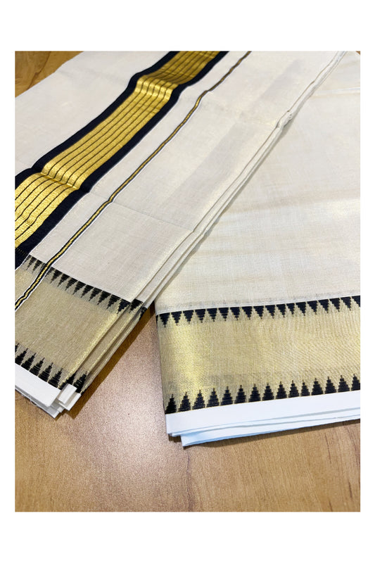 Kerala Tissue Kasavu Saree With Black Temple Woven Works on Border