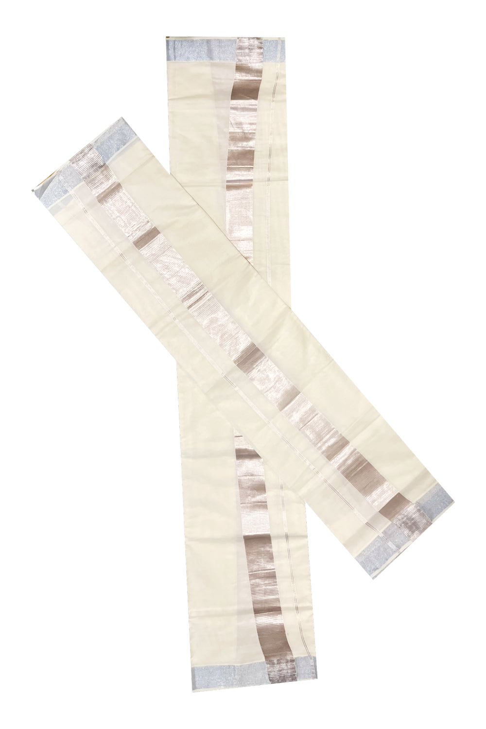 Mundum Neriyathum Single (Set Mundu) with Silver 2 inch Kara 2.80 Mtrs