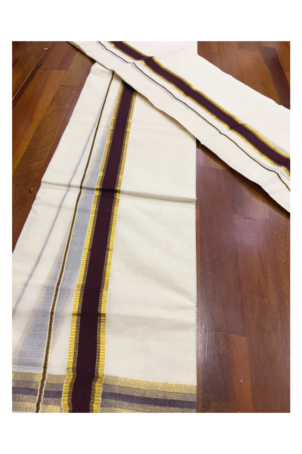 Pure Cotton Kerala Single Set Mundu (Mundum Neriyathum) with Brown and Kasavu Border 2.80 Mtrs SLKK SL470