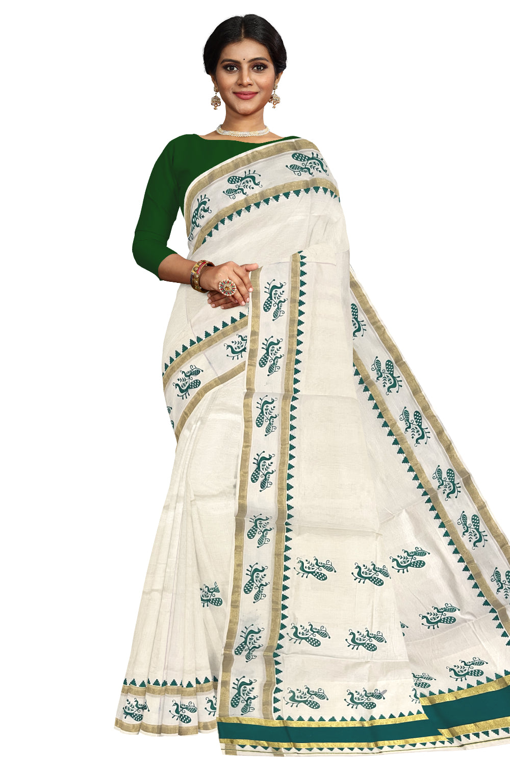 Exclusive Tissue Silk Kerala Kasavu Saree With Woven Peacock Design