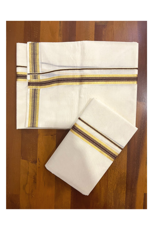 Southloom Pure Cotton Kerala Single Set Mundu (Mundum Neriyathum) with Brown and Kasavu Border 2.80 Mtrs SLKK