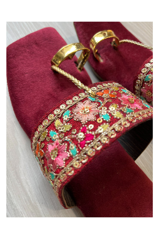 Southloom Jaipur Handmade Embroidered Red Sandals