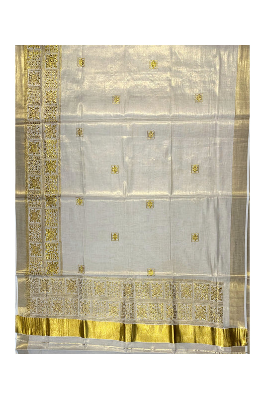 Southloom Tissue Kasavu Saree with Golden Embroidery Work