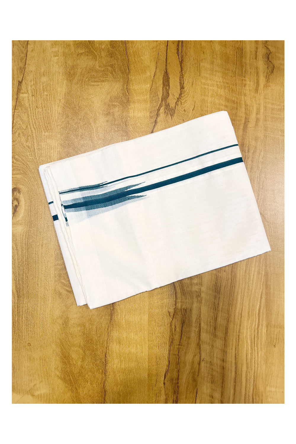 Southloom Premium Handloom Cotton Double Mundu with Green Border