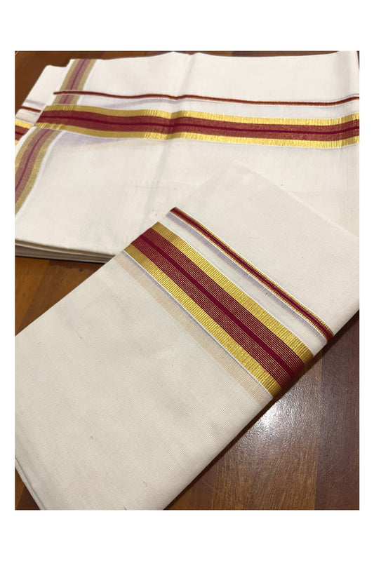 Southloom Pure Cotton Kerala Single Set Mundu (Mundum Neriyathum) with Maroon and Kasavu Border 2.80 Mtrs SLKK
