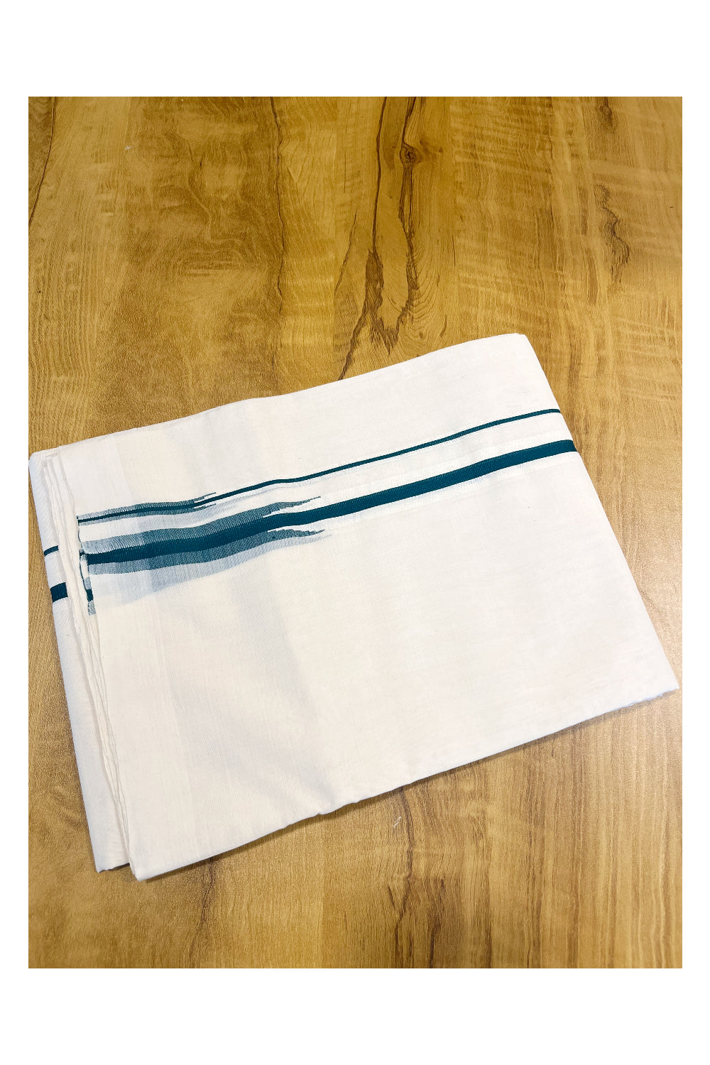 Southloom Premium Handloom Cotton Double Mundu with Green Border