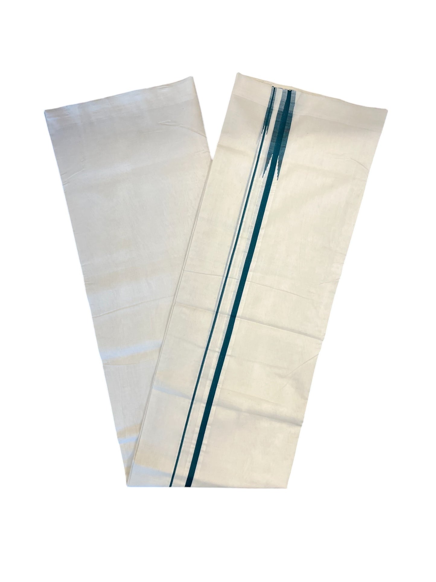 Southloom Premium Handloom Cotton Double Mundu with Green Border