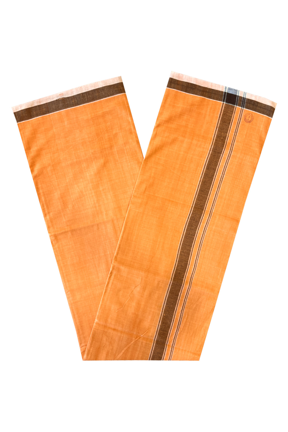 Southloom Premium Handloom Saffron (Kaavi) Solid Single Mundu (Lungi) with Black Border (South Indian Kerala Dhoti)
