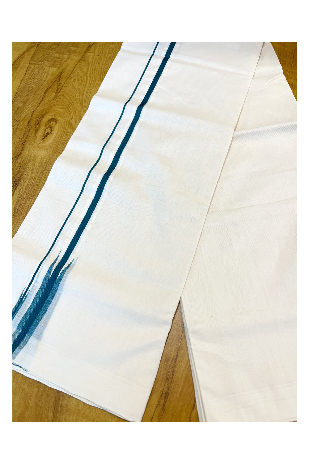 Southloom Premium Handloom Cotton Double Mundu with Green Border