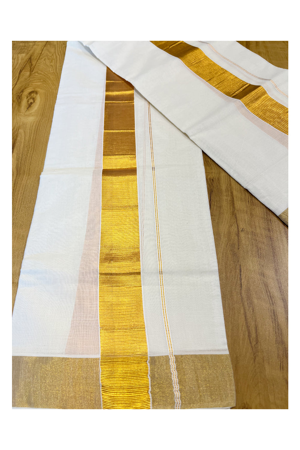 Kerala Cotton Plain Single Set Mundu (Mundum Neriyathum) with Half Fine Dark Kasavu 2 inch Border