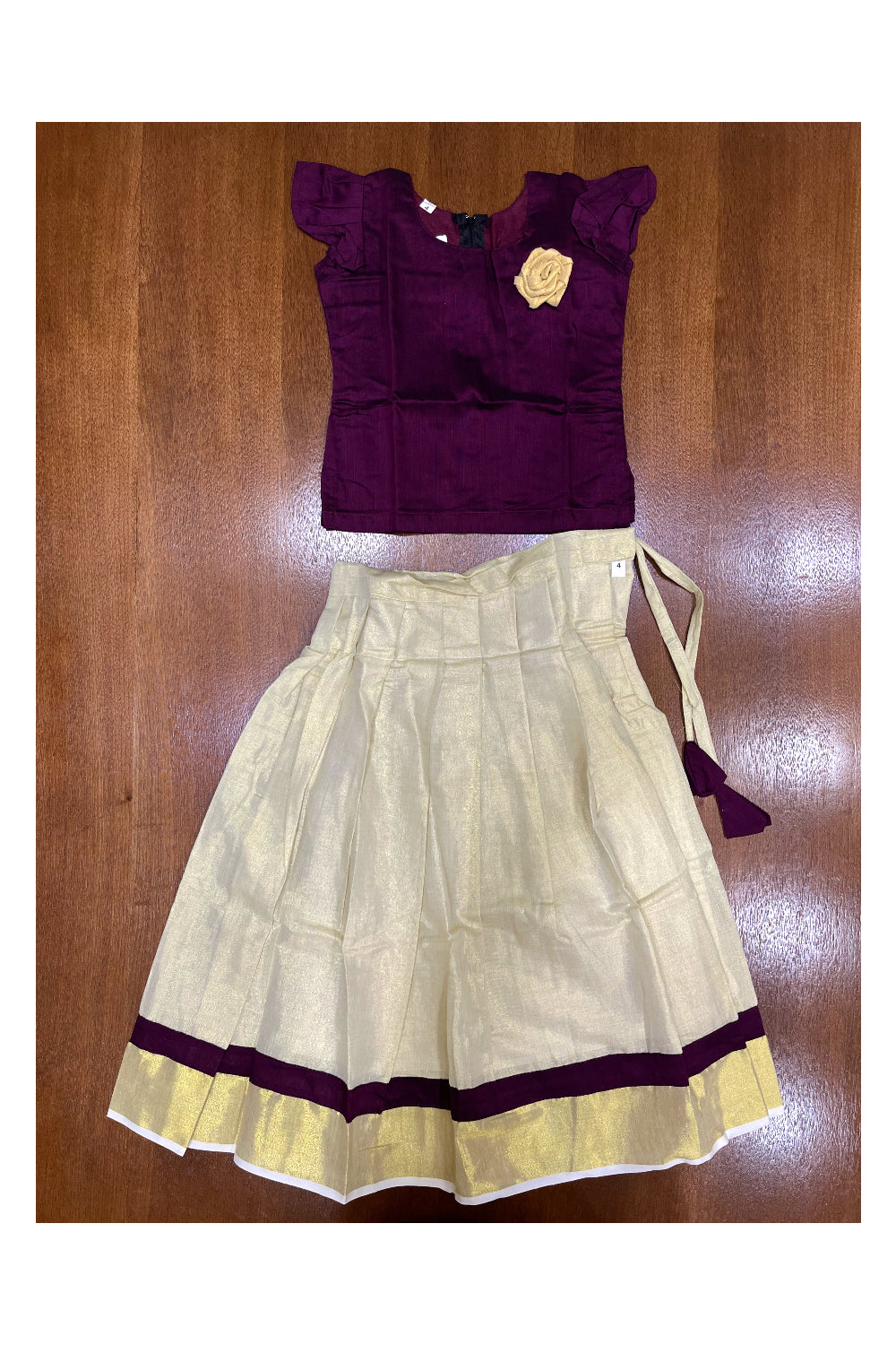 Southloom Kerala Violet Pattupavada and Blouse with Flower Design (Age 1- 4)