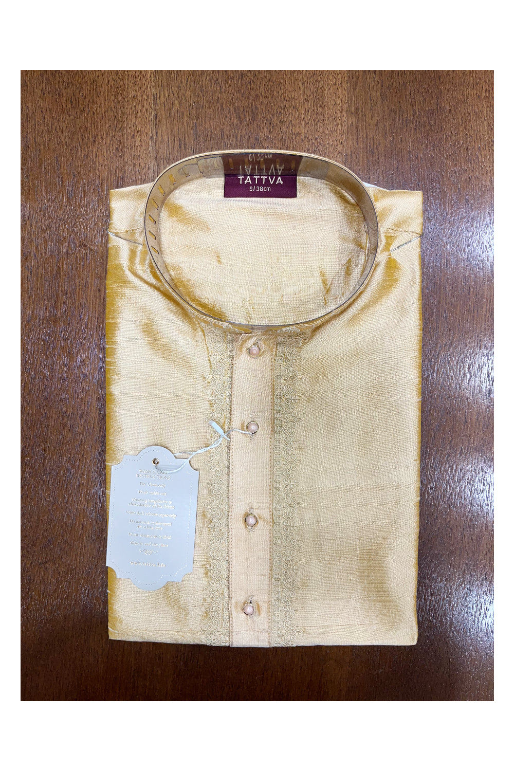 Men's Cotton Short Kurta Shirt - Light Brown XL, Indian Ethnic Fashion, Loose Comfort Fit