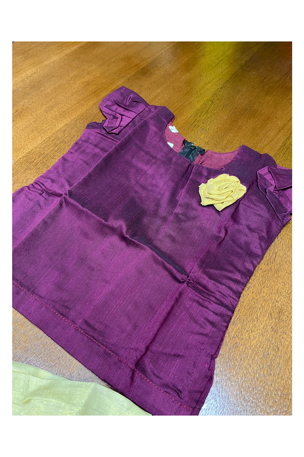 Southloom Kerala Violet Pattupavada and Blouse with Flower Design (Age 1- 4)