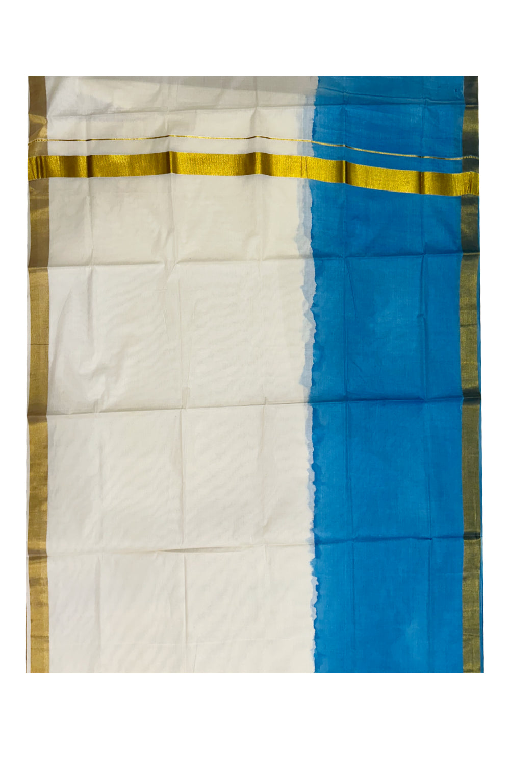 Southloom Tie and Dye Multi Colour Blue Kasavu Saree