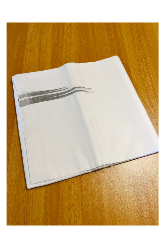 Pure White Cotton Double Mundu with Gray Chutti Kara (South Indian Kerala Dhoti)