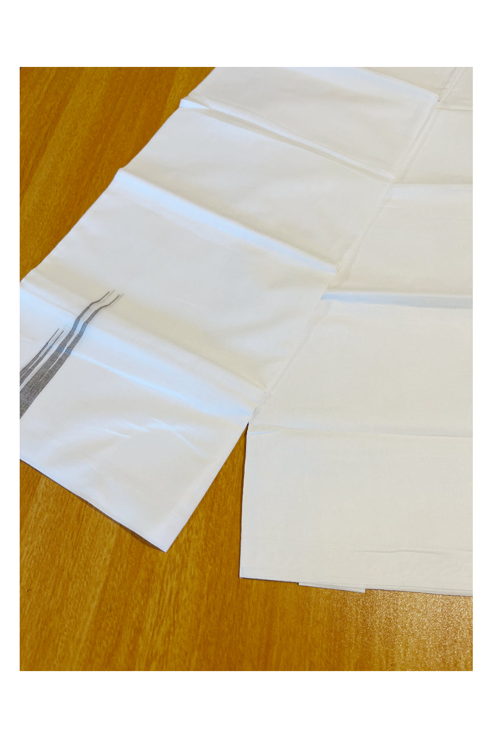 Pure White Cotton Double Mundu with Gray Chutti Kara (South Indian Kerala Dhoti)