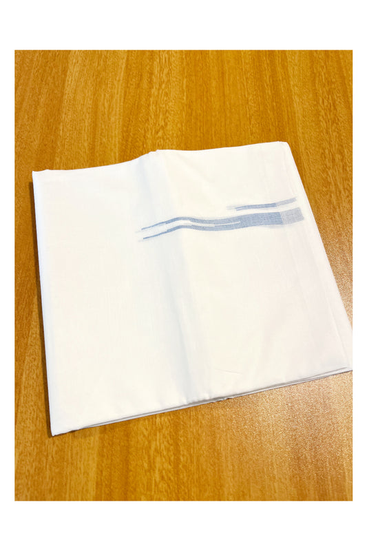 Pure White Cotton Double Mundu with Blue Chutti Kara (South Indian Kerala Dhoti)