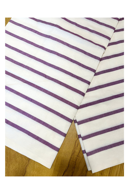 Kerala Pure Cotton Magenta Lines Saree with Blouse Piece