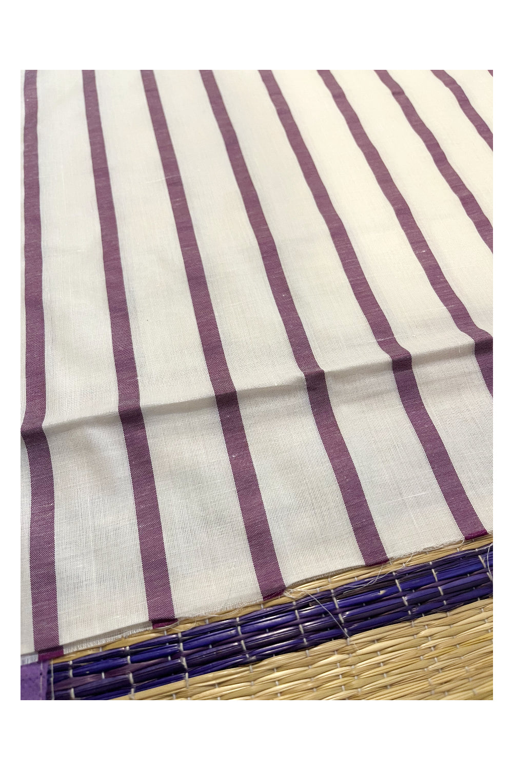 Kerala Pure Cotton Magenta Lines Saree with Blouse Piece