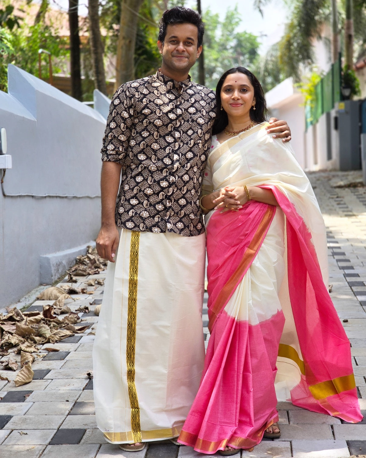 Southloom Tie and Dye Multi Colour Pink Kasavu Saree