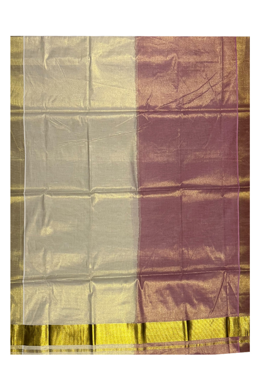 Southloom Tie & Dye - Half & Half Multi Colour Pink Design Saree with Kasavu Border