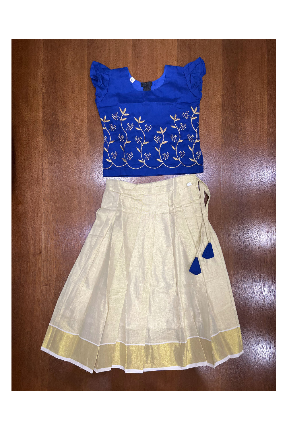 Southloom Kerala Blue Pattupavada and Blouse with Embroidery Work (Age 1- 5)