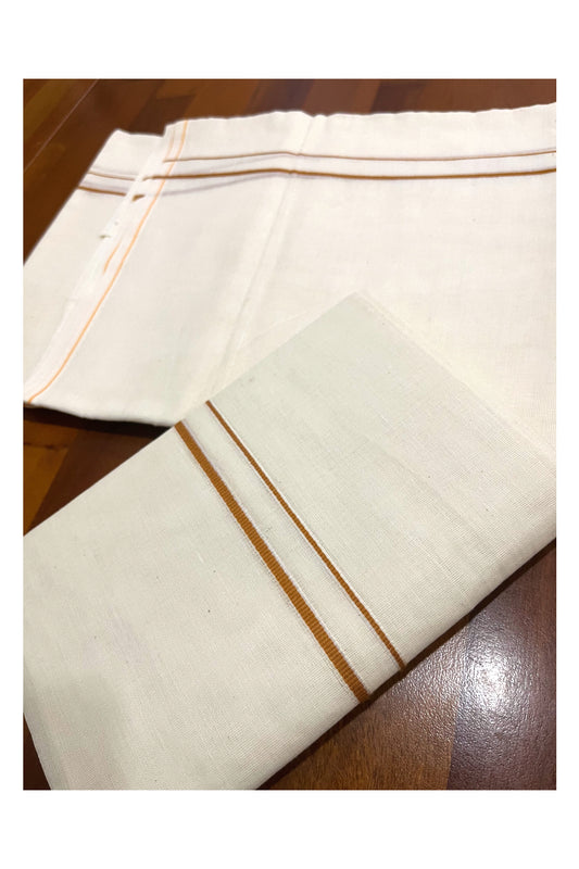 Kerala Cotton Mundum Neriyathum Single (Set Mundu) with Brown Eerkkil Kara