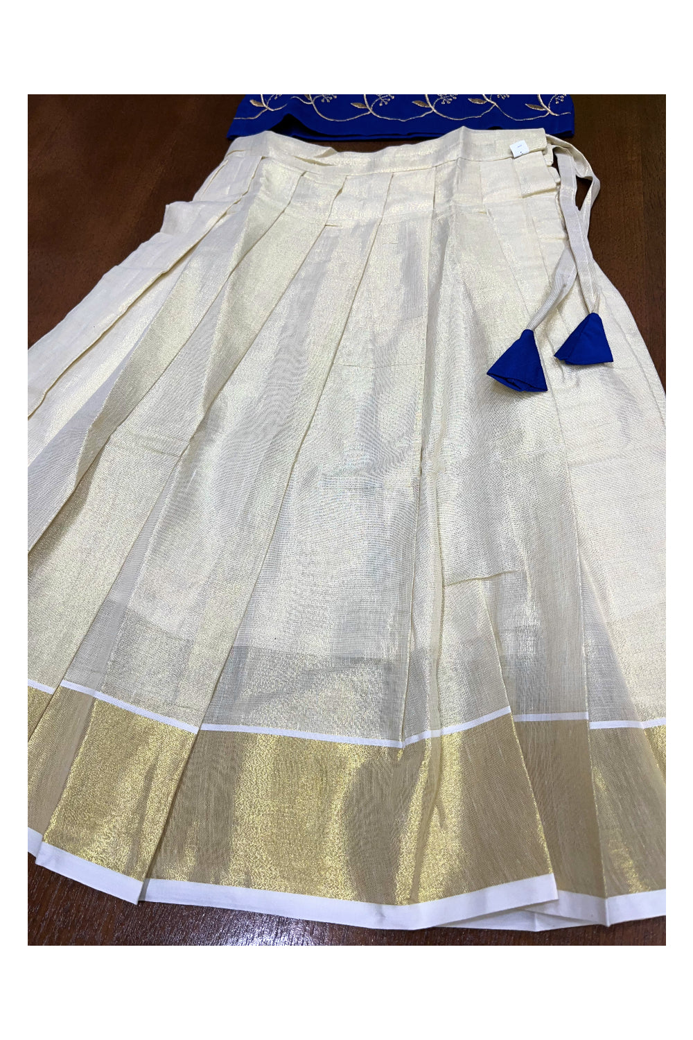 Southloom Kerala Blue Pattupavada and Blouse with Embroidery Work (Age 1- 5)