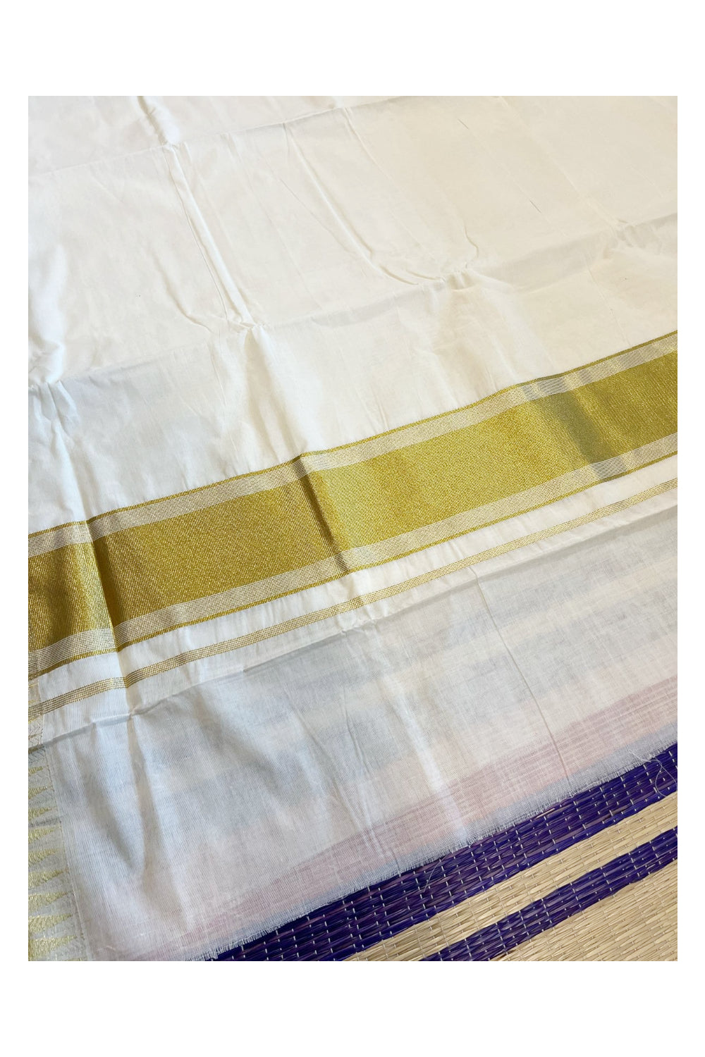 Southloom Kerala Pure Cotton Kasavu Saree with Temple Design on Border