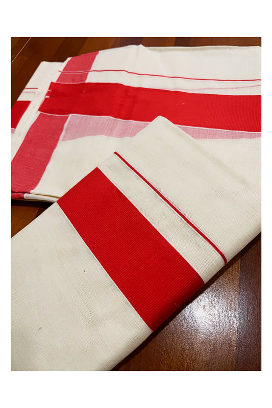 Kerala Cotton Mundum Neriyathum Single (Set Mundu) with Plain 2 inch Orange Kara 2.80 Mtrs