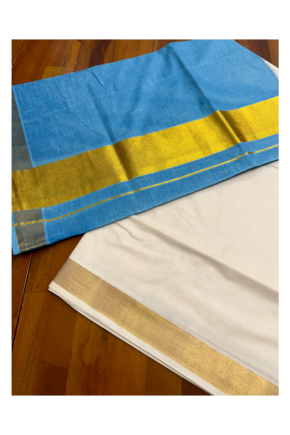 Southloom Tie and Dye Multi Colour Blue Kasavu Saree