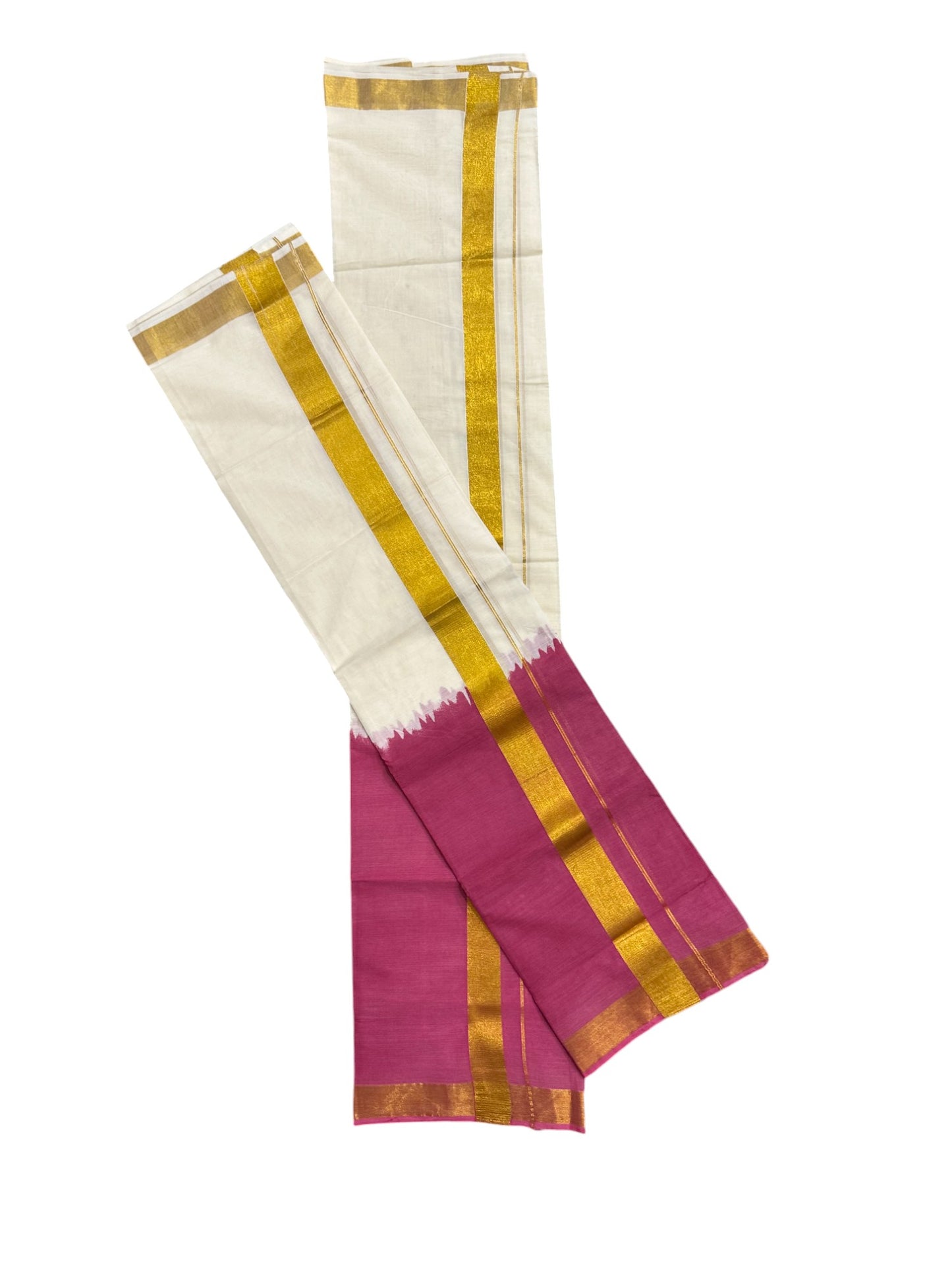 Southloom Tie & Dye - Half & Half Multi Colour Magenta Design Set Mundu (Mundum Neriyathum) in 2.80 m Neriyathu (Extra Length)