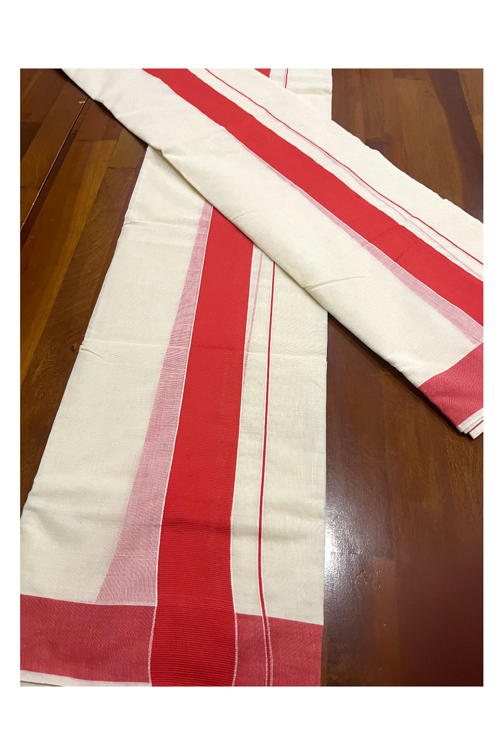 Kerala Cotton Mundum Neriyathum Single (Set Mundu) with Plain 2 inch Orange Kara 2.80 Mtrs