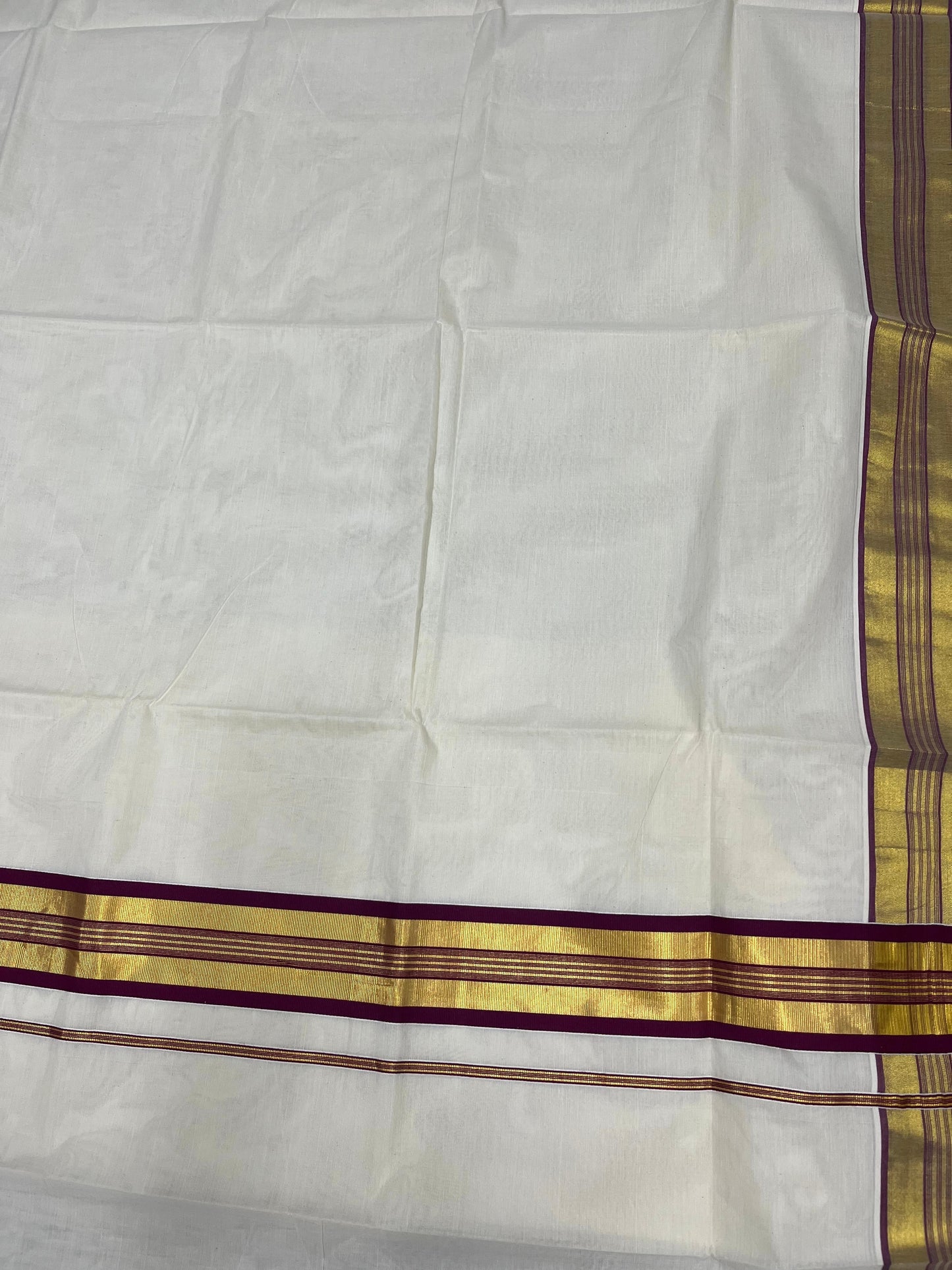 Southloom Kerala Cotton Kasavu Saree with Purple Border