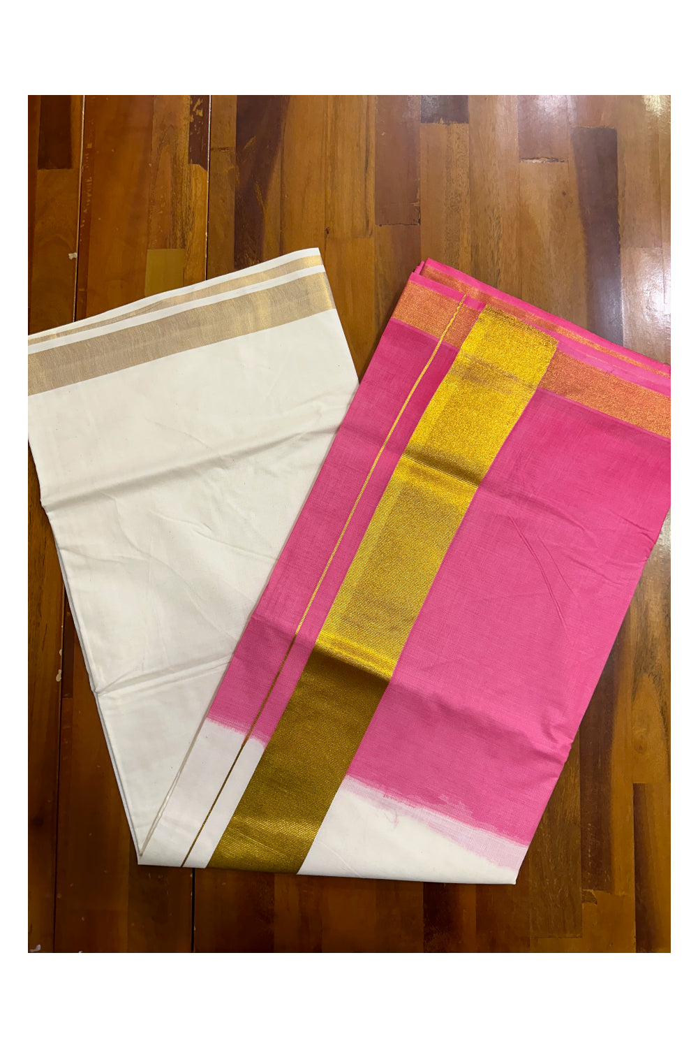 Southloom Tie and Dye Multi Colour Pink Kasavu Saree