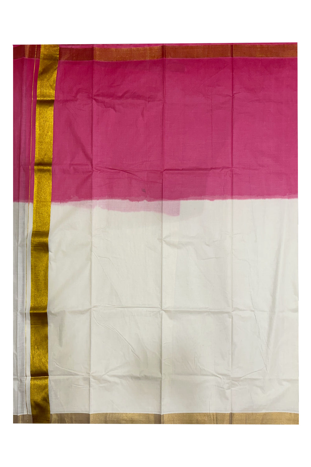Southloom Tie and Dye Multi Colour Pink Kasavu Saree