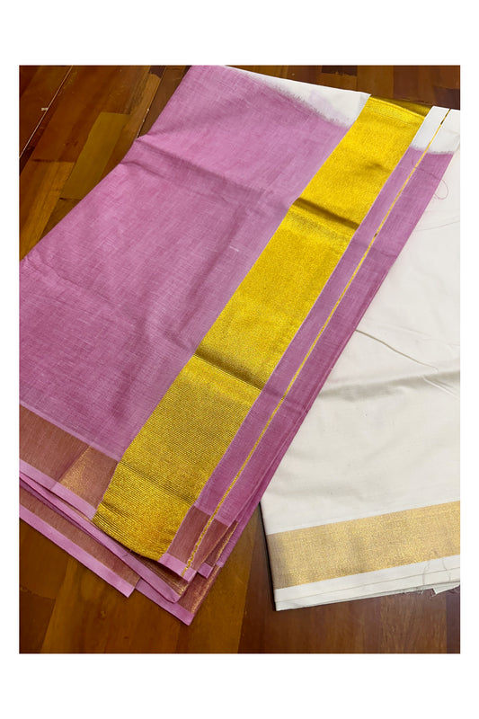 Southloom Tie and Dye Multi Colour Pink Kasavu Saree