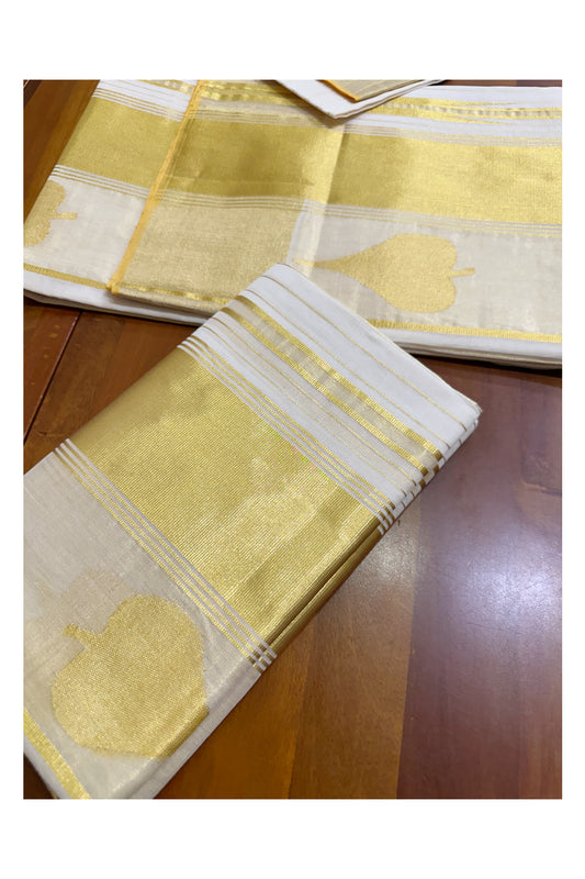 Southloom Super Premium Balaramapuram Handloom Pure Cotton Unakkupaavu Wedding Pudava Set Mundu With Big Aalila Woven Designs And Kasavu Lines Across Body