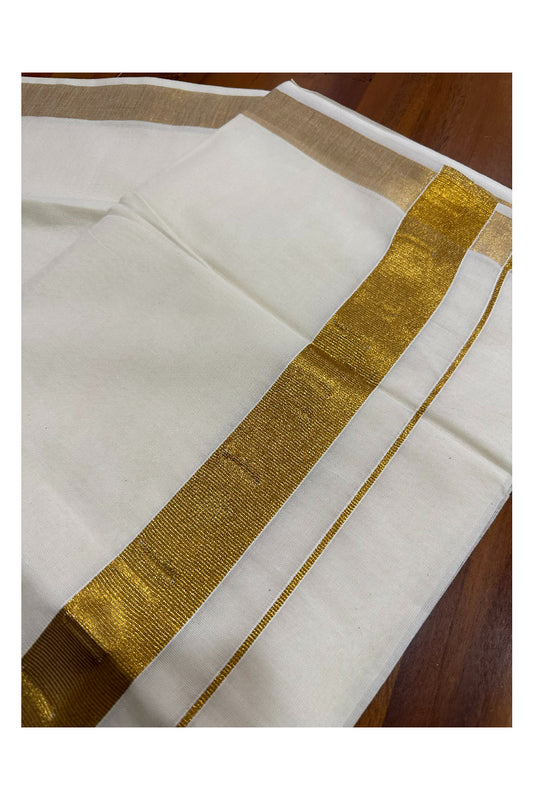 Plain Mixed Fabric Kasavu Saree with 2x2 Border