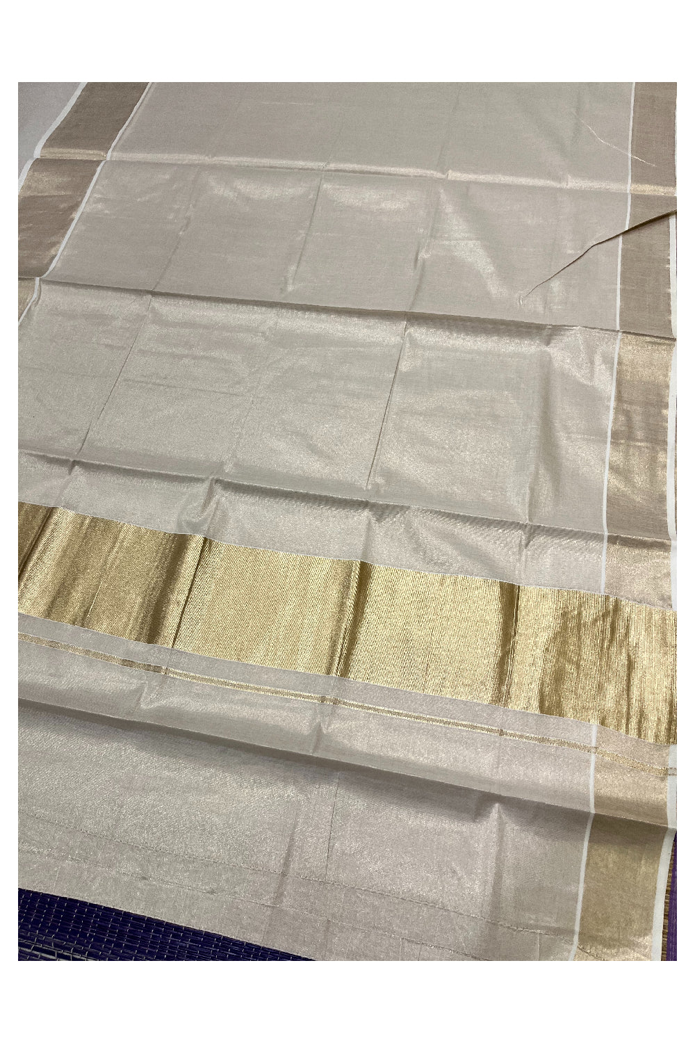 Southloom Kerala Tissue Kasavu Plain Saree With 6 Inch Pallu