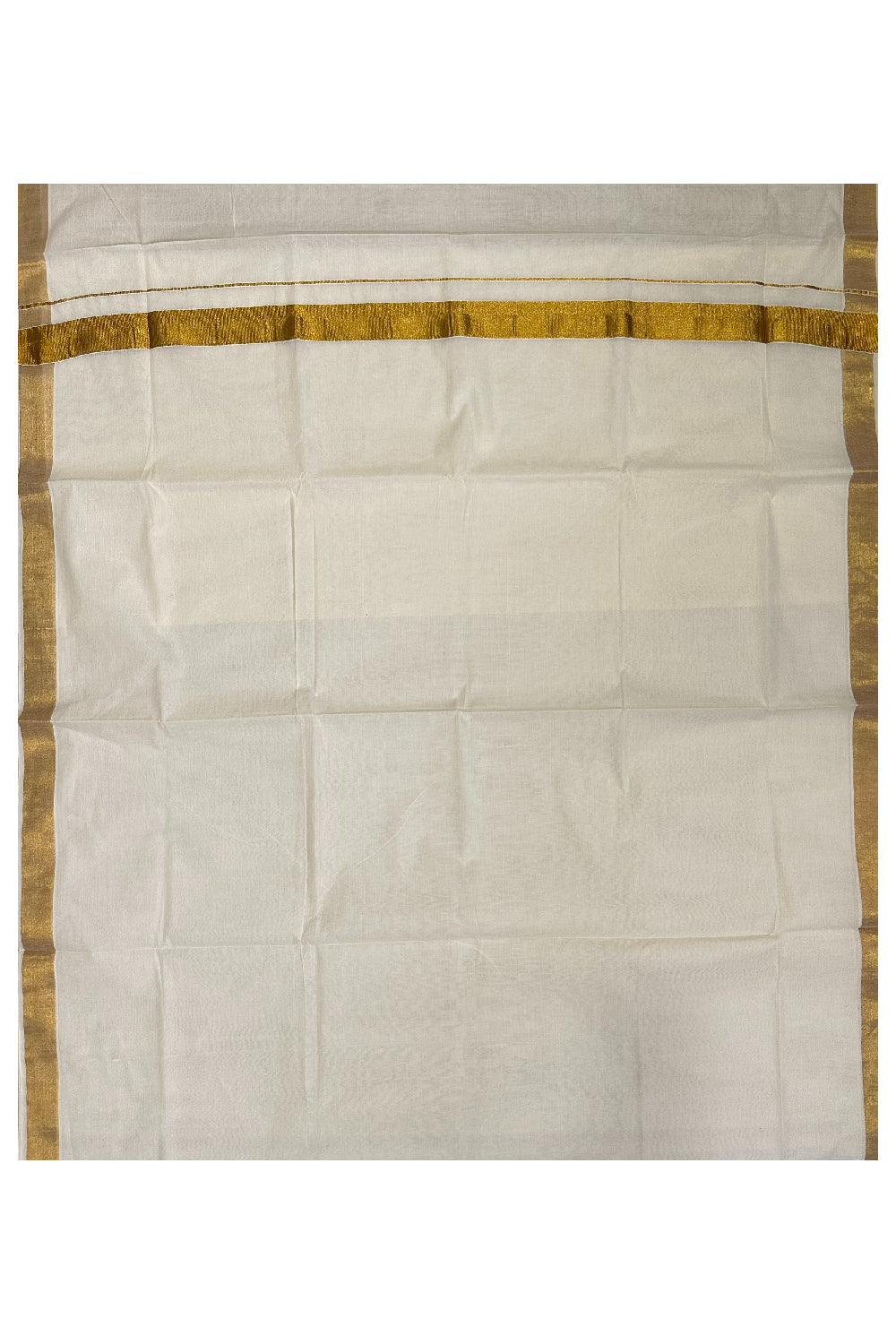 Plain Mixed Fabric Kasavu Saree with 2x2 Border