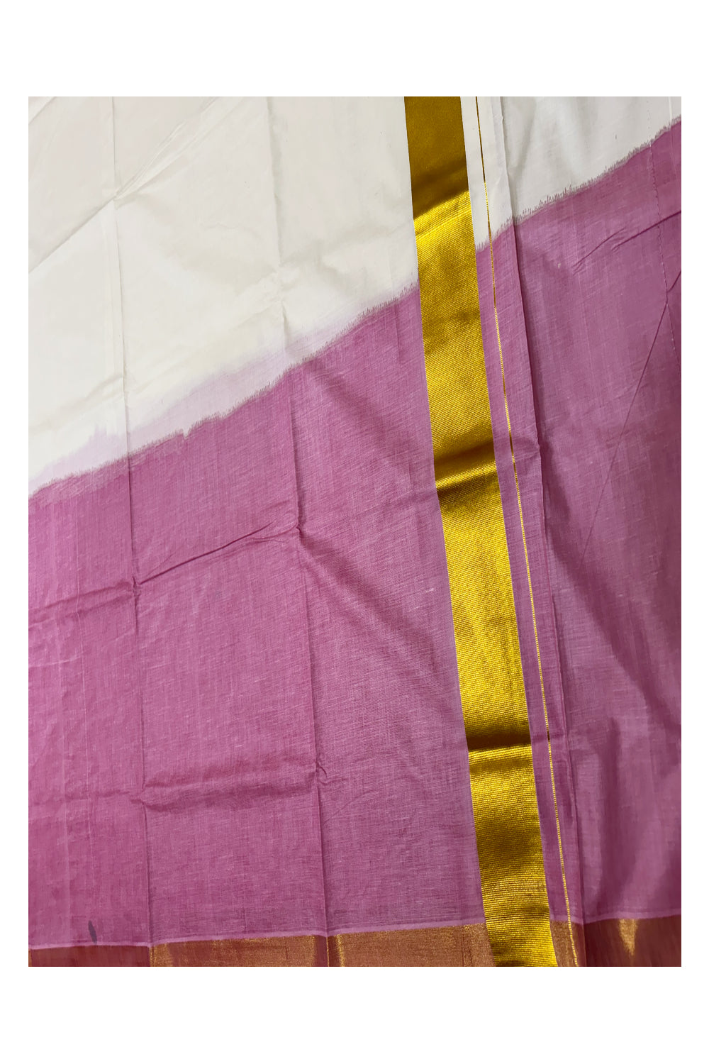 Southloom Tie and Dye Multi Colour Pink Kasavu Saree