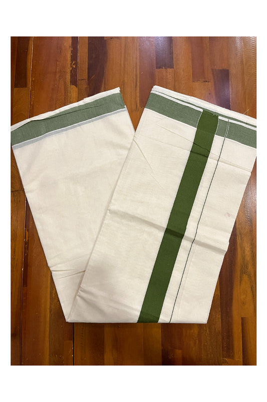 Southloom Pure Cotton Kerala Plain Saree with Olive Green 2x2 Border