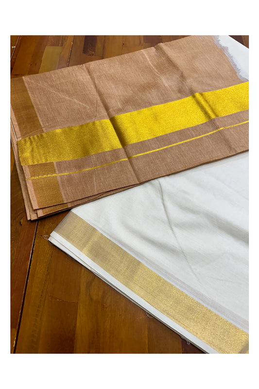 Southloom Tie and Dye Multi Colour Brown Kasavu Saree