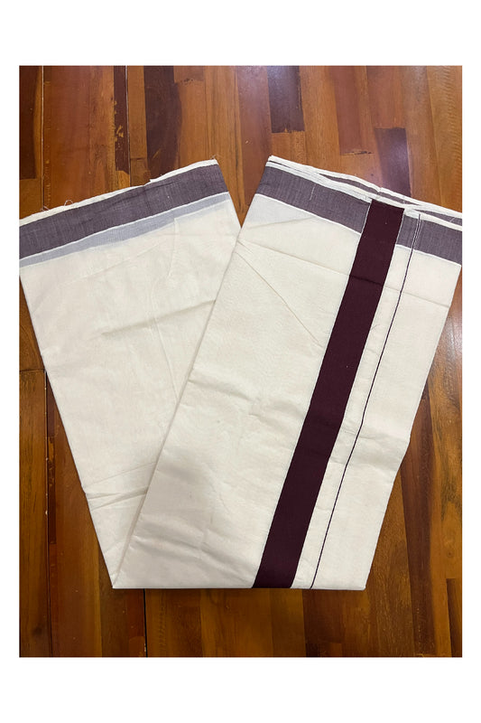 Southloom Pure Cotton Kerala Plain Saree with Brown 2x2 Border