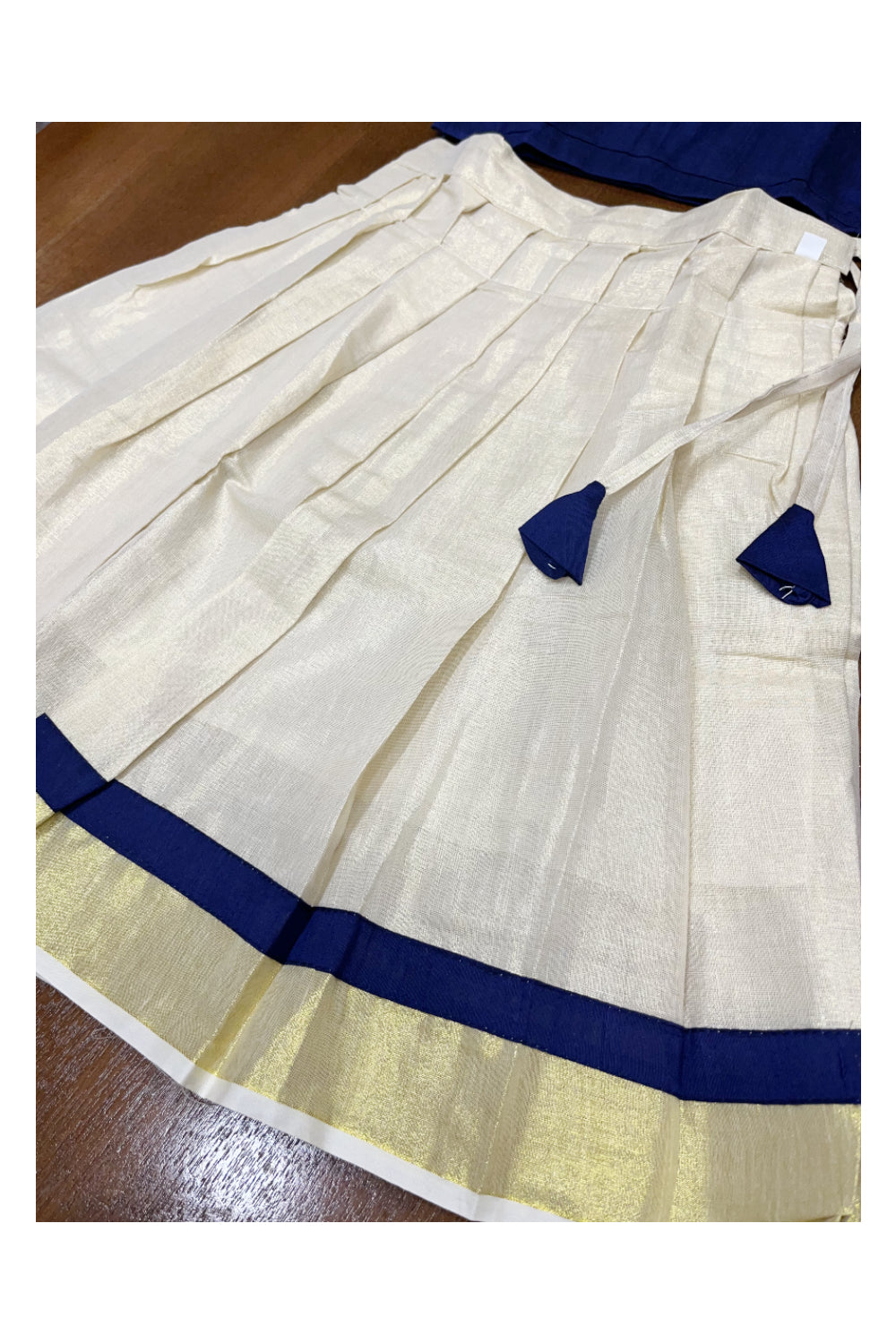 Southloom Kerala Blue Pattupavada and Blouse with Flower Design (Age 2- 5)