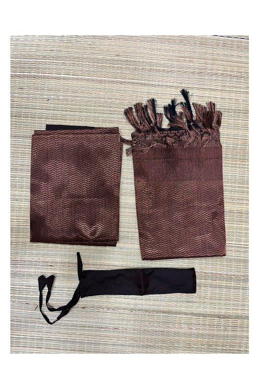 Southloom Semi Stitched Semi Silk Brown Dhavani Set include Neriyathu and Blouse Piece