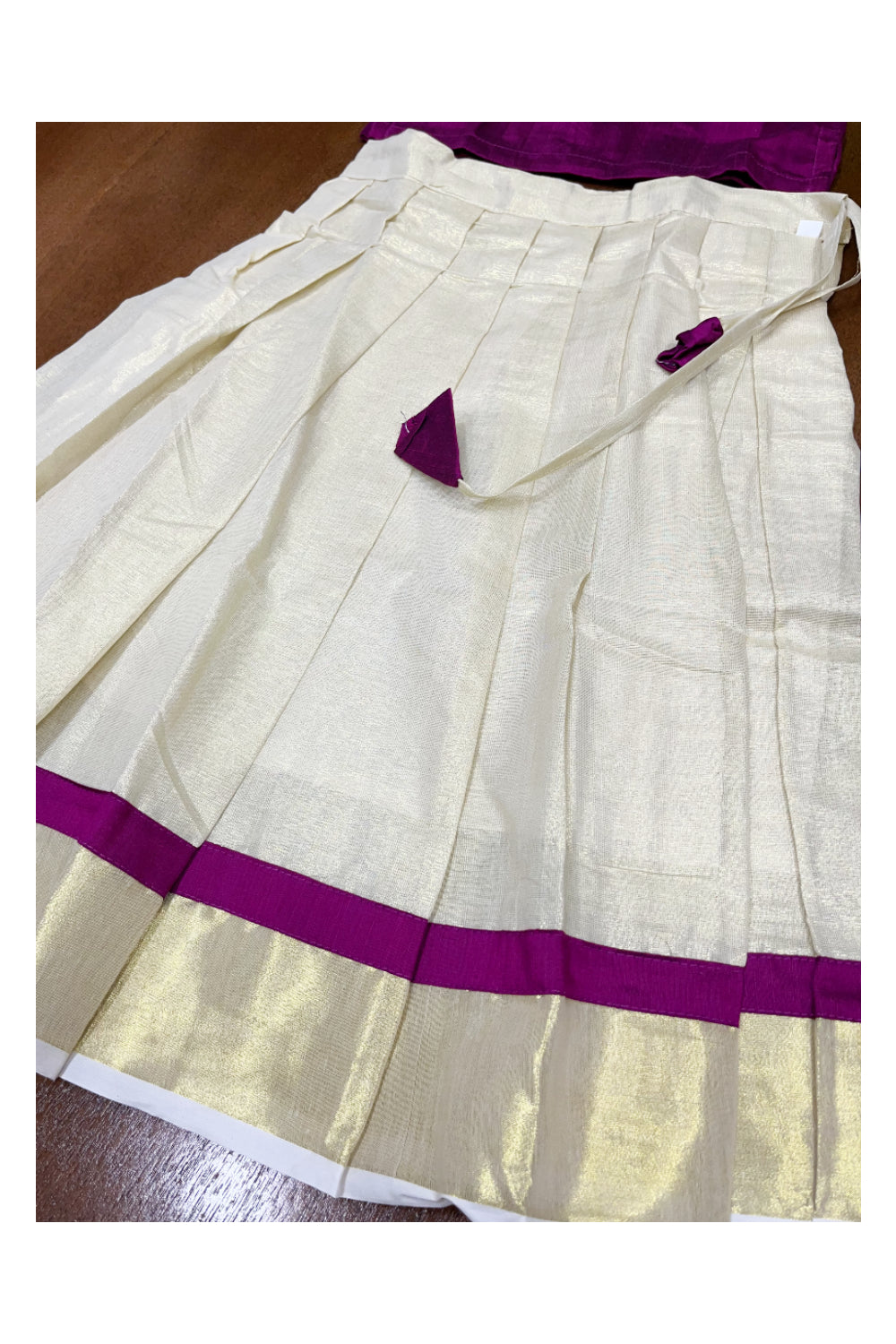 Southloom Kerala Maganta Pattupavada and Blouse with Flower Design (Age 1- 5)