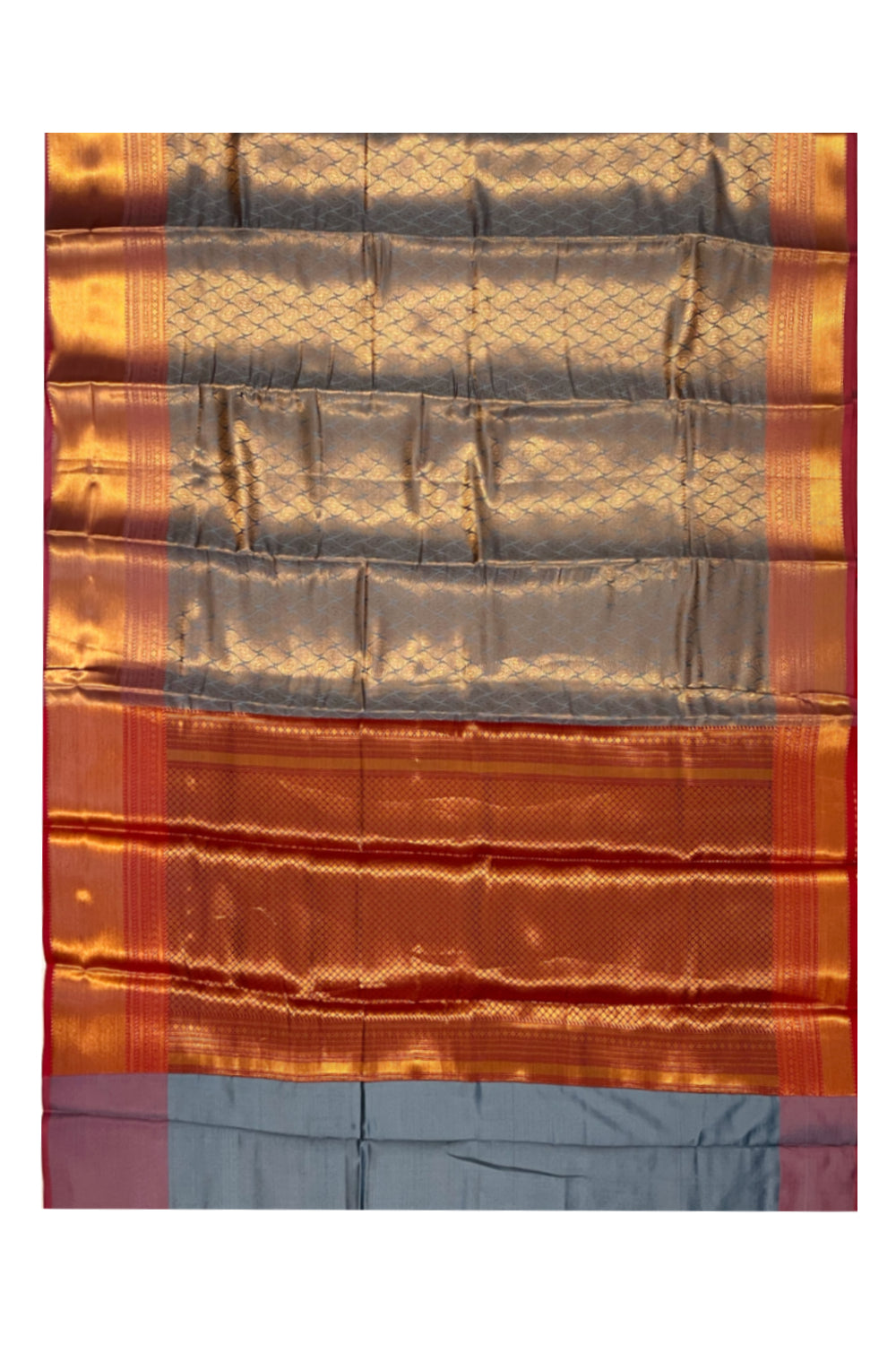 Southloom Premium Semi Silk Zari Work Brocade Saree in Bridal Grey with Matching Pallu (Kanchipuram Pattu Saree)