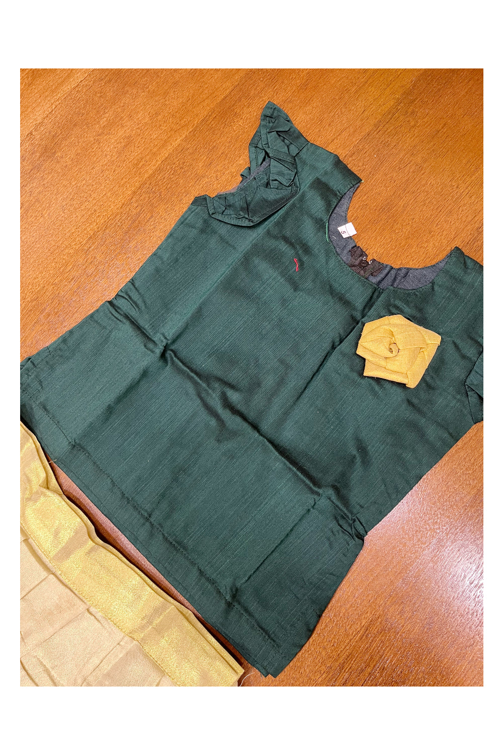 Southloom Kerala Green Pattupavada and Blouse With Flower Design (Age 1- 5)